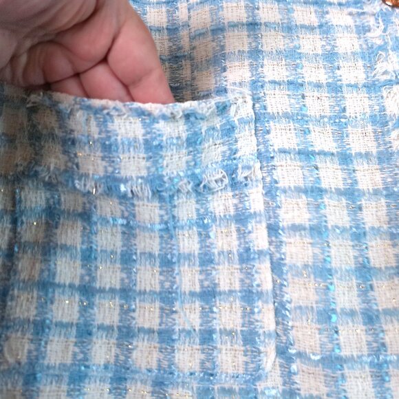Woman's Jacket Plaid Tweed 4XL blue-white classic elegant plus size - Picture 5 of 6